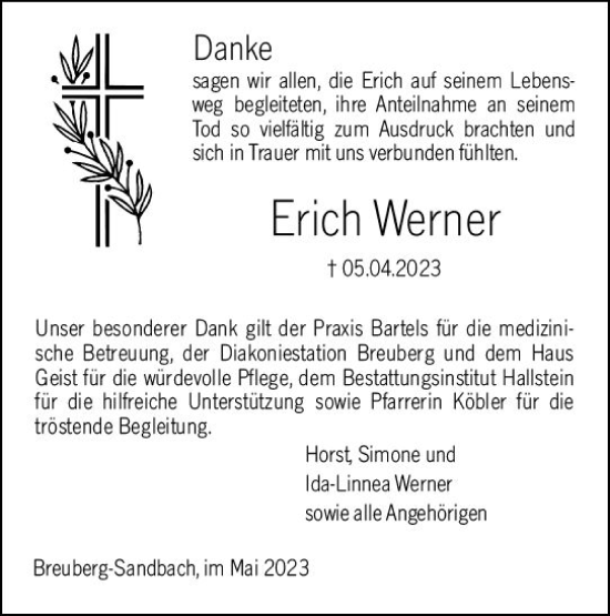 Traueranzeige von Erich Werner von Odenwälder Echo