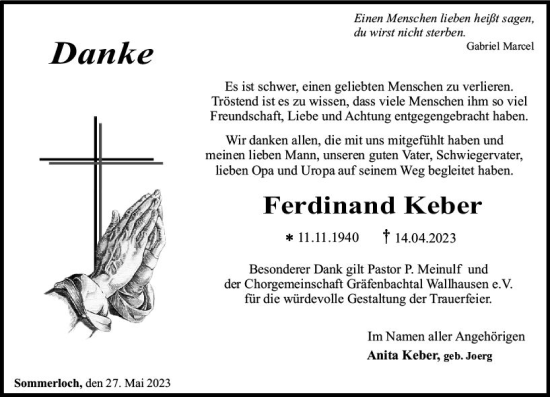 Traueranzeige von Ferdinand Keber von Allgemeine Zeitung Bad Kreuznach