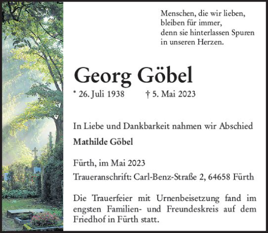 Traueranzeige von Georg Göbel von Starkenburger Echo