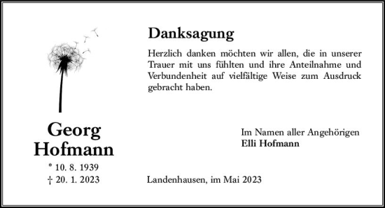 Traueranzeige von Georg Hofmann von Oberhessen Kurier