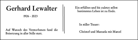 Traueranzeige von Gerhard Lewalter von Camberger Anzeiger