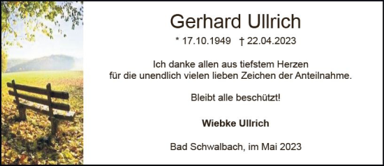 Traueranzeige von Gerhard Ullrich von Wiesbadener Kurier