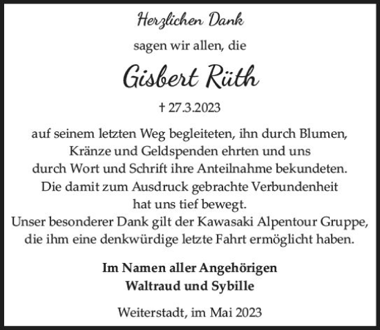 Traueranzeige von Gisbert Rüth von Darmstädter Echo