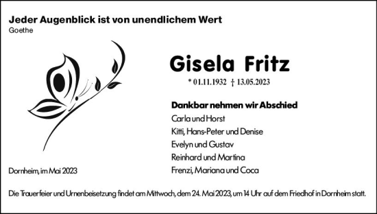 Traueranzeige von Gisela Fritz von Groß-Gerauer Echo
