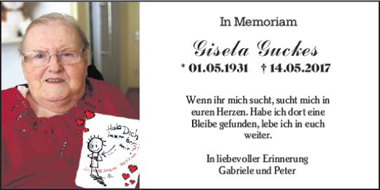 Traueranzeige von Gisela Guckes von Wiesbadener Kurier
