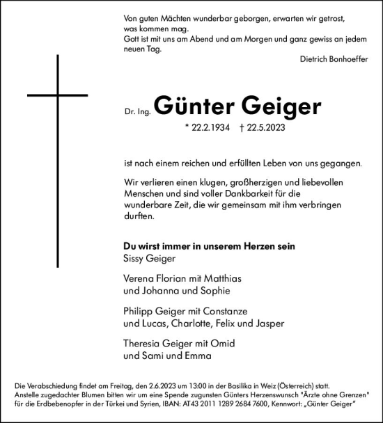 Traueranzeige von Günter Geiger von Darmstädter Echo