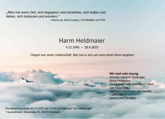 Traueranzeige von Harm Heldmaier von Rüsselsheimer Echo