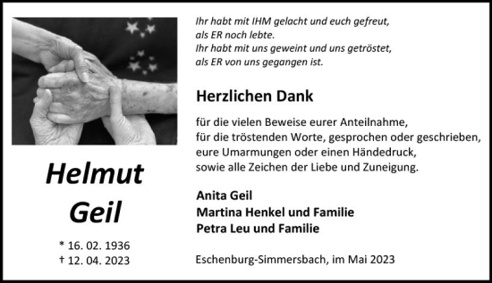 Traueranzeige von Helmut Geil von Dill Block