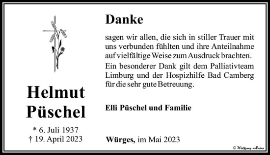 Traueranzeige von Helmut Püschel von Camberger Anzeiger