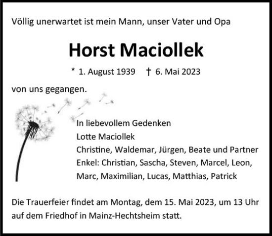 Traueranzeige von Horst Maciollek von Allgemeine Zeitung Mainz Traueranzeige von Horst Maciollek von Allgemeine Zeitung Mainz