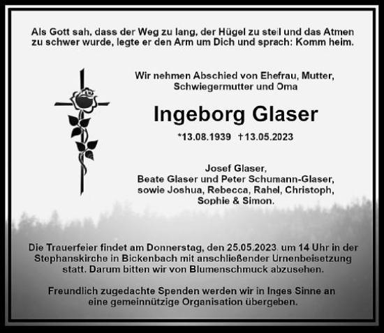 Traueranzeige von Ingeborg Glaser von Darmstädter Echo