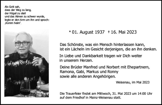 Traueranzeige von In Gedenken  von Allgemeine Zeitung Mainz