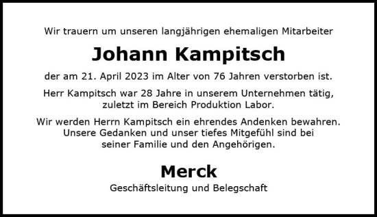Traueranzeige von Johann Kampitsch von Darmstädter Echo