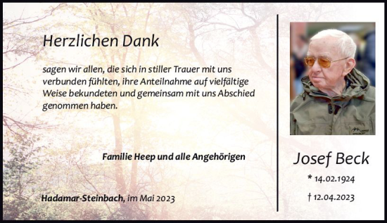 Traueranzeige von Josef Beck von Nassauische Neue Presse