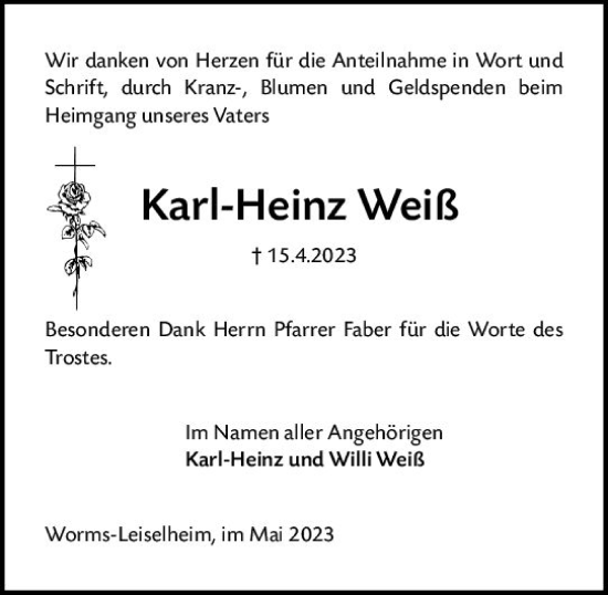 Traueranzeige von Karl-Heinz Weiß von Wormser Zeitung