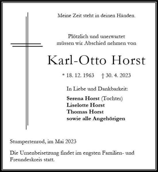 Traueranzeige von Karl Otto Horst von Oberhessen Kurier