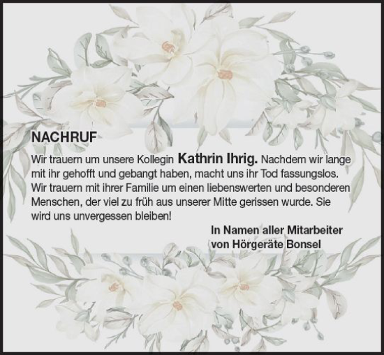 Traueranzeige von Kathrin Ihrig von Darmstädter Echo