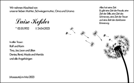 Traueranzeige von Luise Keßler von Odenwälder Echo