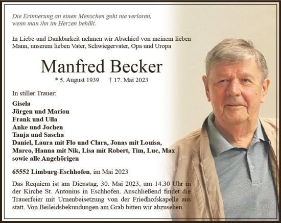 Traueranzeige von Manfred Becker von Nassauische Neue Presse