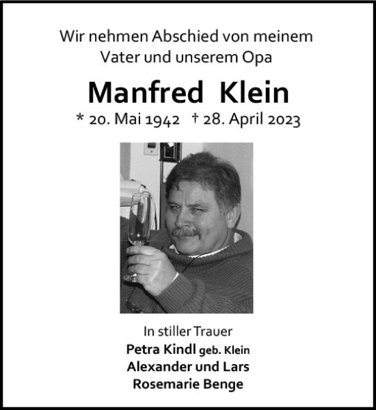 Traueranzeige von Manfred  Klein von Allgemeine Zeitung Bingen/Ingelheim