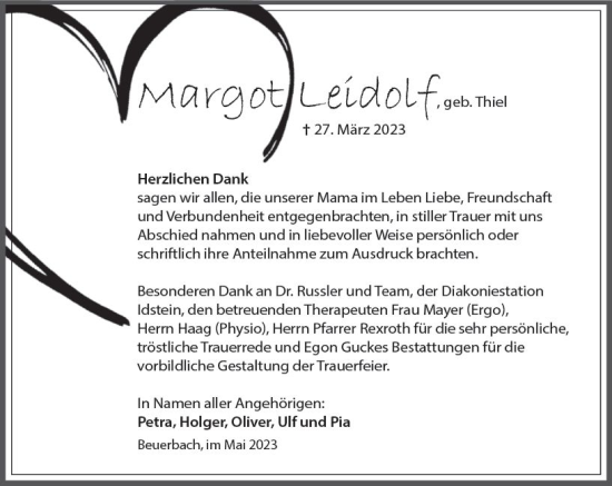 Traueranzeige von Margot Leidolf von Camberger Anzeiger