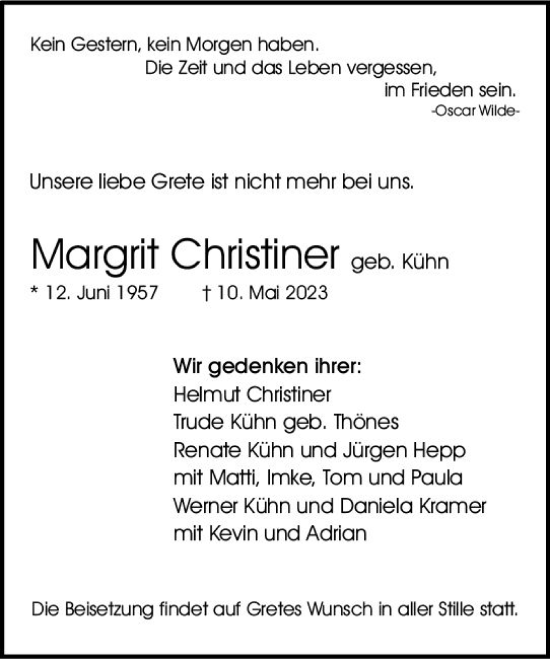 Traueranzeige von Margrit Christiner von Wiesbadener Kurier