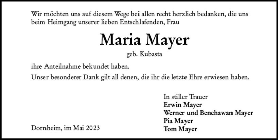 Traueranzeige von Maria Mayer von Starkenburger Echo