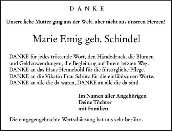 Traueranzeige von Marie Emig von Odenwälder Echo
