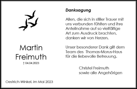 Traueranzeige von Martin Freimuth von Rheingau Kurier