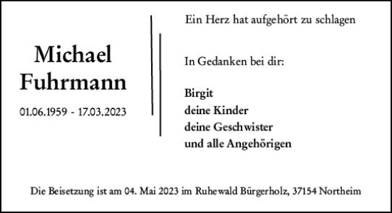 Traueranzeige von Michael Fuhrmann von Rüsselsheimer Echo