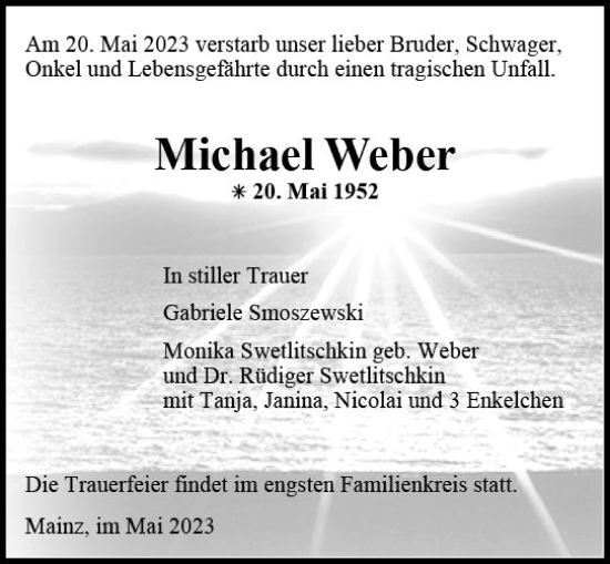 Traueranzeige von Michael Weber von Allgemeine Zeitung Mainz