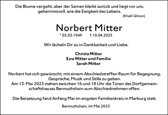 Traueranzeige von Norbert Mitter von VRM Trauer
