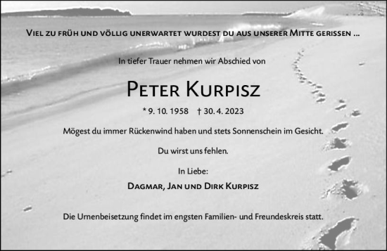 Traueranzeige von Peter Kurpisz von Rüsselsheimer Echo
