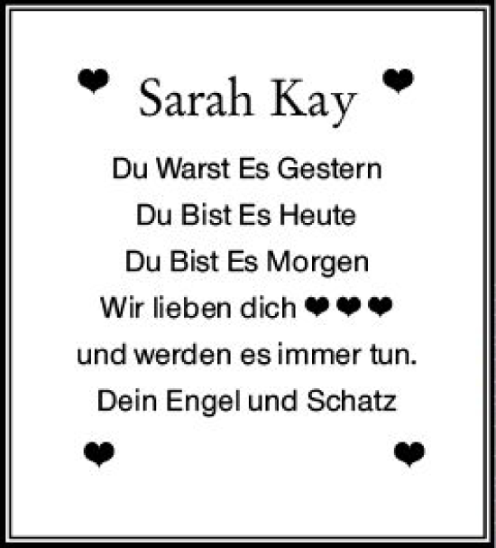 Traueranzeige von Sarah Kay von Wiesbadener Kurier