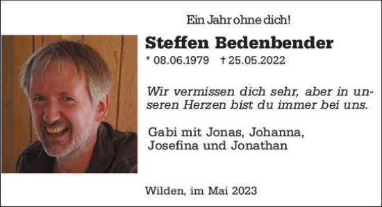 Traueranzeige von Steffen Bedenbender von Dill Block