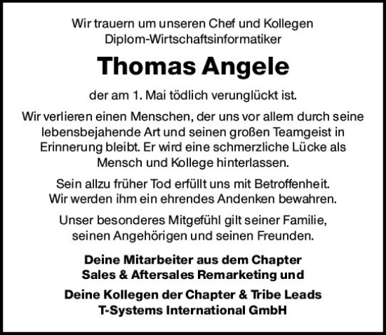 Traueranzeige von Thomas Angele von Odenwälder Echo
