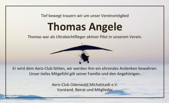 Traueranzeige von Thomas Angele von Odenwälder Echo