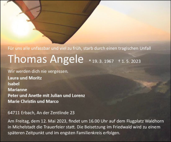 Traueranzeige von Thomas Angele von Odenwälder Echo