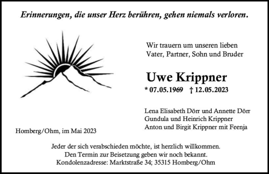 Traueranzeige von Uwe Krippner von VRM Trauer