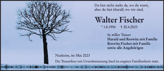 Traueranzeige von Walter Fischer von Groß-Gerauer Echo