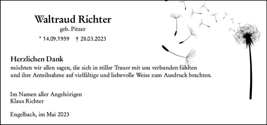 Traueranzeige von Waltraud Richter von Dill Block