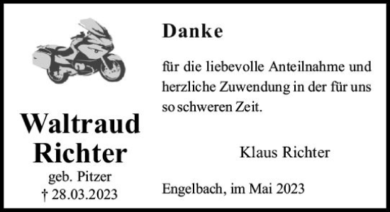 Traueranzeige von Waltraud Richter von Hinterländer Anzeiger