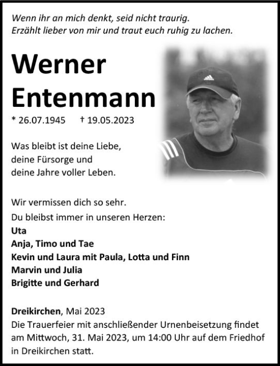 Traueranzeige von Werner Entenmann von Nassauische Neue Presse