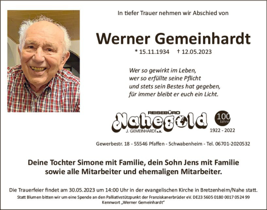 Traueranzeige von Werner Gemeinhardt von Allgemeine Zeitung Bad Kreuznach