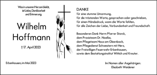 Traueranzeige von Wilhelm Hoffmann von VRM Trauer