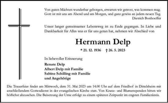 Traueranzeige von Hermann Delp von VRM-TRAUER AZ MAINZ