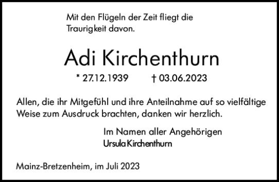 Traueranzeige von Adi Kirchenthurn von Allgemeine Zeitung Mainz Traueranzeige von Adi Kirchenthurn von Allgemeine Zeitung Mainz