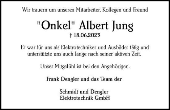 Traueranzeige von Albert Jung von Rüsselsheimer Echo