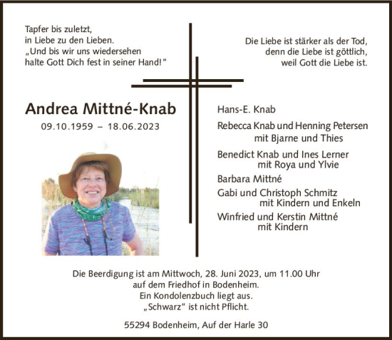 Traueranzeige von Andrea Mittne-Knab von Allgemeine Zeitung Mainz