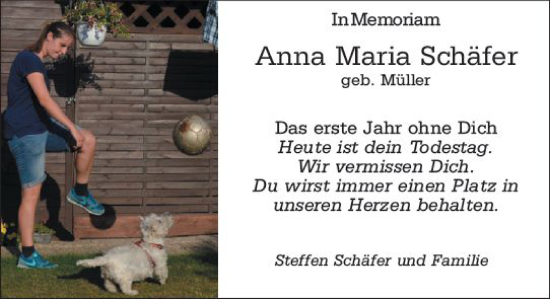 Traueranzeige von Anna Maria Schäfer von Allgemeine Zeitung Alzey